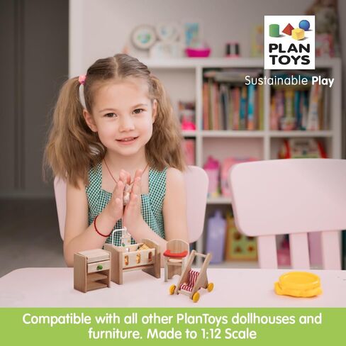 PlanToys Wooden Classic Line of Dollhouse Furniture- Kitchen Set (9013) | Sustainably Made from Rubberwood and Non-Toxic Paints and Dyes |PlanNatural Classic Wooden Toy Collection in Saudi Arabia