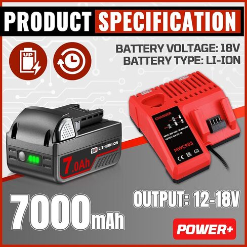 2 Pack 18V 7.0Ah 48-11-1840 Replacement for Milwaukee Battery and 3A 12-18V Charger Compatible with Milwaukee Battery Charger 48-11-1812 48-11-1850 48-11-1828 in Kuwait