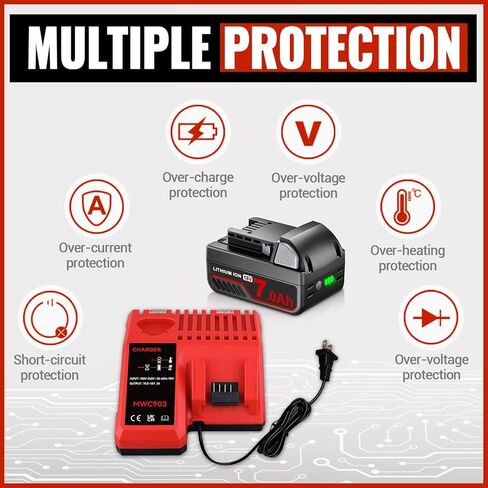 2 Pack 18V 7.0Ah 48-11-1840 Replacement for Milwaukee Battery and 3A 12-18V Charger Compatible with Milwaukee Battery Charger 48-11-1812 48-11-1850 48-11-1828 in Kuwait