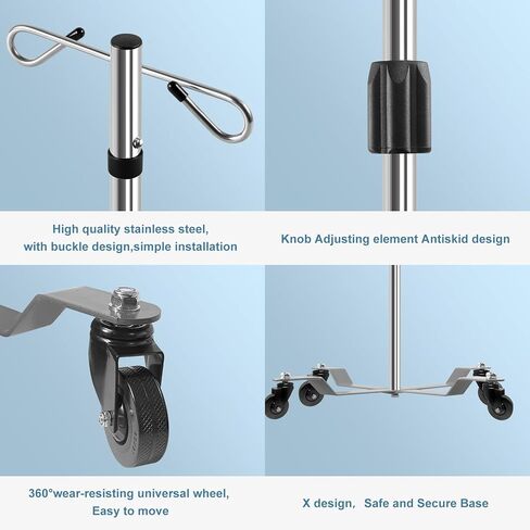 حامل قابل للحمل الدوار IV Pole IV من شركة Konmee مزود بخطاف 4 أرجل / 5 أرجل مع عرض ارتفاع قابل للتعديل، حامل حامل من الفولاذ المقاوم للصدأ, , 5 Legs, , in Kuwait
