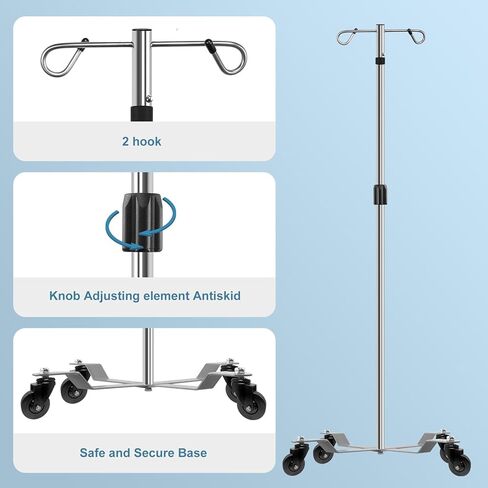 حامل قابل للحمل الدوار IV Pole IV من شركة Konmee مزود بخطاف 4 أرجل / 5 أرجل مع عرض ارتفاع قابل للتعديل، حامل حامل من الفولاذ المقاوم للصدأ, , 5 Legs, , in Kuwait