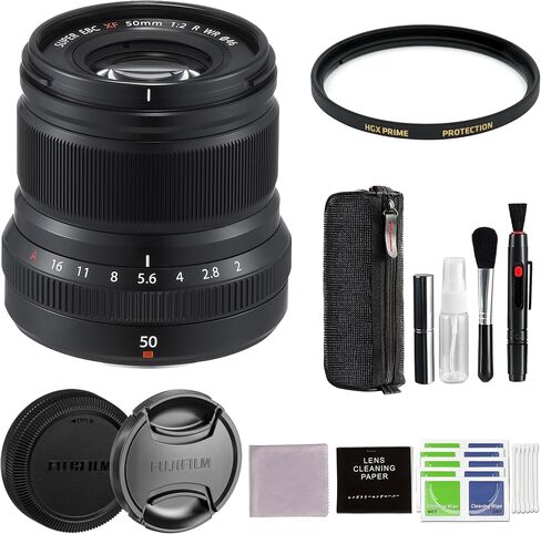Fujifilm XF 50mm f/2 R WR Lens (Black) Bundle with 46mm Protection HGX Prime Filter + Cleaning Kit | Fuji 50mm f2 Lens in Saudi Arabia