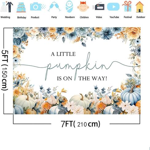 Mehofond 7x5ft Pumpkin Baby Backdrop for Boy Fall A A Little Pumpkin على الطريق الخلفية للتصوير الفوتوغرافي الخريف الأزرق الأزرق الشكر لحزب الطفل دخن. in Kuwait