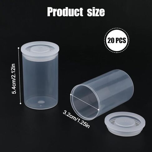 20pcs Plastic Film Canister Holder, 35mm Empty Camera Reel Camera Film Storage Film Canisters with Caps for Storing Camera Films, Coins, Beads, Rings (Transparent) in Saudi Arabia