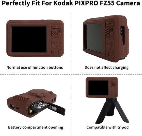 Rieibi Silicone Case for Kodak PIXPRO FZ55 Case, Accessories for Kodak PIXPRO FZ55 Camera Case with 2 Pcs Screen Protectors, Detachable Lens Cover for PIXPRO FZ55 Camera,Coffee in Saudi Arabia