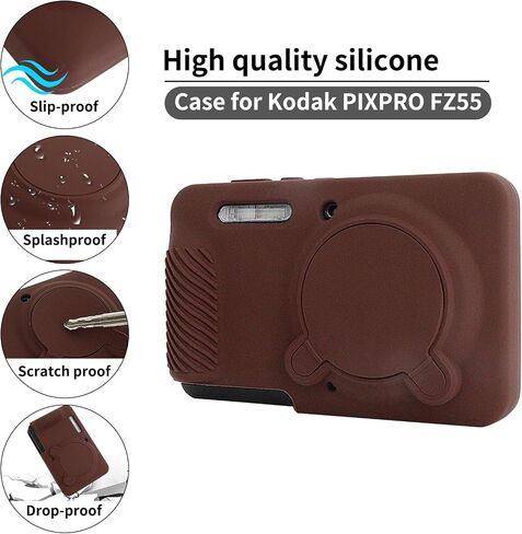 Rieibi Silicone Case for Kodak PIXPRO FZ55 Case, Accessories for Kodak PIXPRO FZ55 Camera Case with 2 Pcs Screen Protectors, Detachable Lens Cover for PIXPRO FZ55 Camera,Coffee in Saudi Arabia