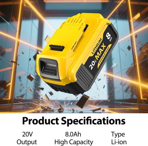 High-Capacity 8000mAh Lithium-Ion Replacement Battery for DeWalt 20V Max Battery Tools – Compatible with DCB200/DCB201/DCB206/DCB207 & Chargers in Saudi Arabia