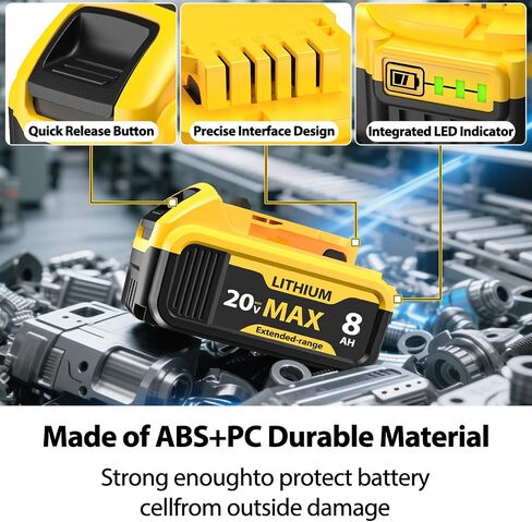 High-Capacity 8000mAh Lithium-Ion Replacement Battery for DeWalt 20V Max Battery Tools – Compatible with DCB200/DCB201/DCB206/DCB207 & Chargers in Saudi Arabia