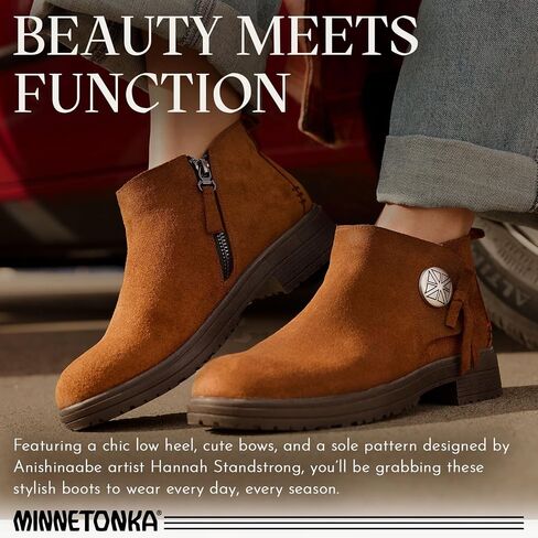 Minnetonka Joyelle – Ankle Booties for Women with Anishinaabe Designed Lug Sole and Cushioned Footbed in Saudi Arabia