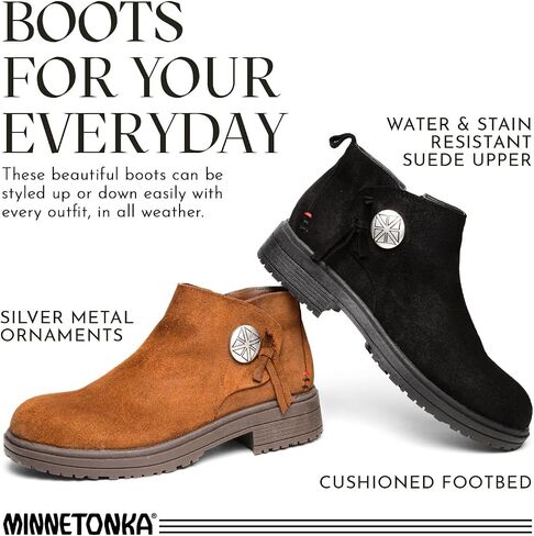 Minnetonka Joyelle – Ankle Booties for Women with Anishinaabe Designed Lug Sole and Cushioned Footbed in Saudi Arabia