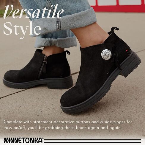 Minnetonka Joyelle – Ankle Booties for Women with Anishinaabe Designed Lug Sole and Cushioned Footbed in Saudi Arabia