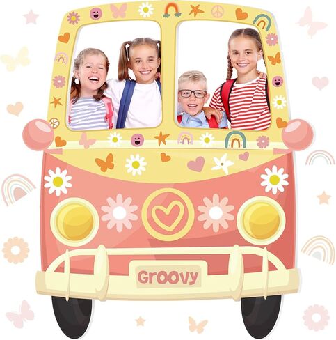 Telling Hippie Bus Photo Photo Booth Prop 43.31 × 37.4 بوصة 1960S Hippie Selfie Frame Backdrop Banner 60S 70S in Kuwait