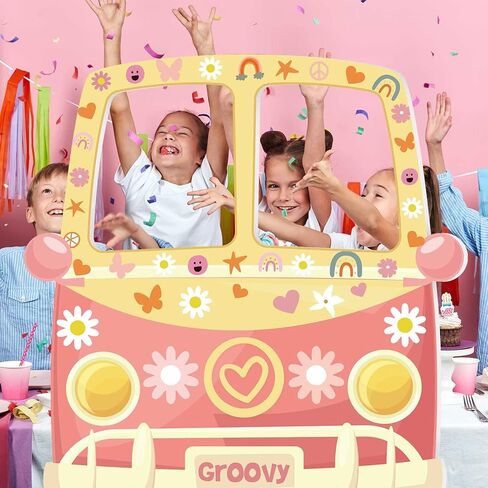 Telling Hippie Bus Photo Photo Booth Prop 43.31 × 37.4 بوصة 1960S Hippie Selfie Frame Backdrop Banner 60S 70S in Kuwait