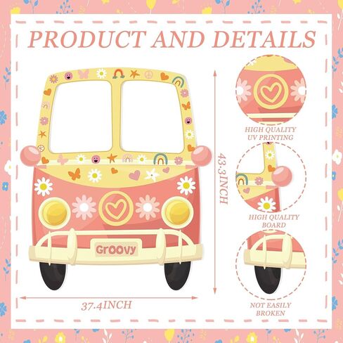 Telling Hippie Bus Photo Photo Booth Prop 43.31 × 37.4 بوصة 1960S Hippie Selfie Frame Backdrop Banner 60S 70S in Kuwait