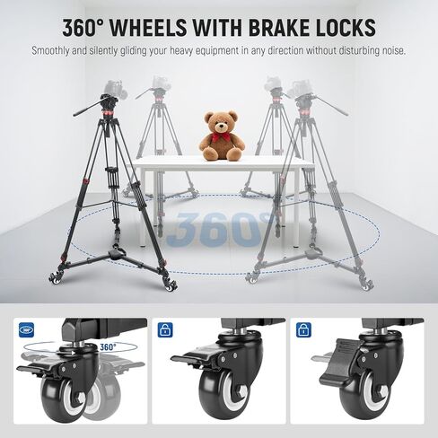 Neewer Photography Tripod Dolly ، كاميرا إطلاق قفل سريعة dolly مع عجلات مطاطية 3 بوصات ، أرجل تلسكوبية ، مقبض وحقيبة ، 44 رطلاً في DSLR Cameras Camborge Photo Recording ، TS012 in Kuwait