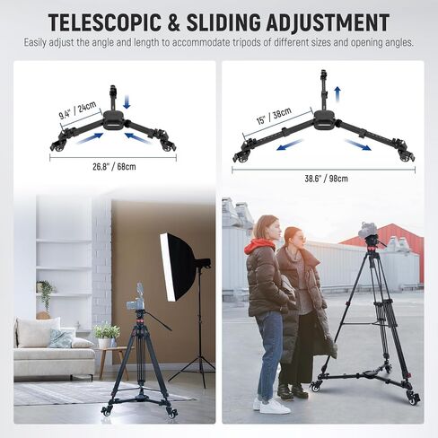 Neewer Photography Tripod Dolly ، كاميرا إطلاق قفل سريعة dolly مع عجلات مطاطية 3 بوصات ، أرجل تلسكوبية ، مقبض وحقيبة ، 44 رطلاً في DSLR Cameras Camborge Photo Recording ، TS012 in Kuwait