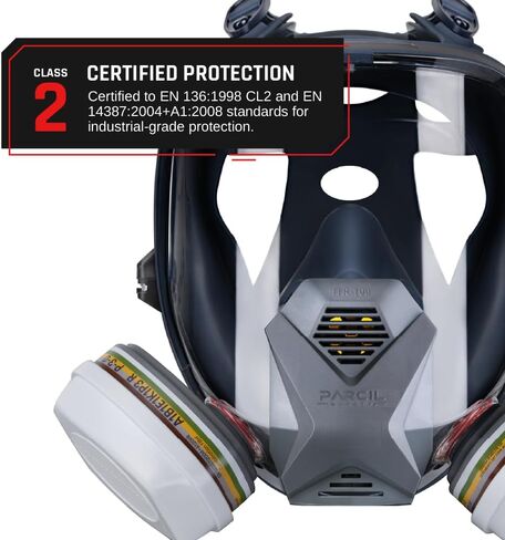 PD-100 Full Face Organic Vapor & Particulate Respirator - Dual Activated Charcoal Filtration - Full Face Eye Protection Mask in Kuwait