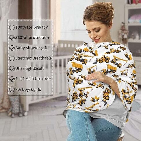 Truck Tractor Construction Machinery Excavator Baby Stuff Car Seat Cover,Nursing Cover for Mom Breathable Stroller Cover Multi-Use Car Seat Canopy Carrier Covers for Girls Boys in Kuwait