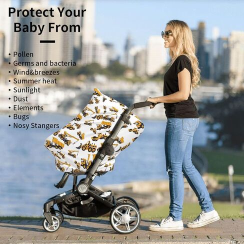 Truck Tractor Construction Machinery Excavator Baby Stuff Car Seat Cover,Nursing Cover for Mom Breathable Stroller Cover Multi-Use Car Seat Canopy Carrier Covers for Girls Boys in Kuwait