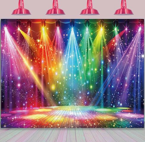 قوس قزح مرحلة ديسكو الخلفية 7x5ft ملونة المرحلة التصوير الفوتوغرافي الخلفية 70s 80s موسيقى ديسكو ديكورز ديكورات لافتة اللوازم in Kuwait