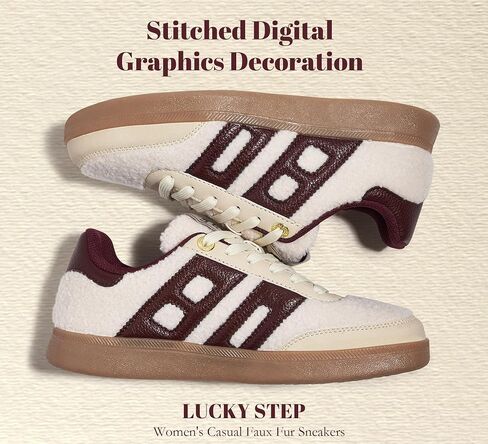 LUCKY STEP Women's Casual Faux Fur Sneakers Plush Retro Gum Sole Fashion Low Top Walking Classic Trendy Skate Tennis Shoes in Saudi Arabia