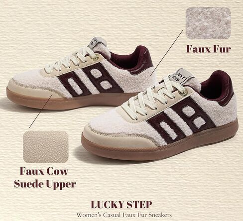 LUCKY STEP Women's Casual Faux Fur Sneakers Plush Retro Gum Sole Fashion Low Top Walking Classic Trendy Skate Tennis Shoes in Saudi Arabia