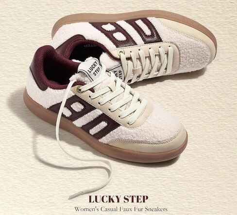 LUCKY STEP Women's Casual Faux Fur Sneakers Plush Retro Gum Sole Fashion Low Top Walking Classic Trendy Skate Tennis Shoes in Saudi Arabia