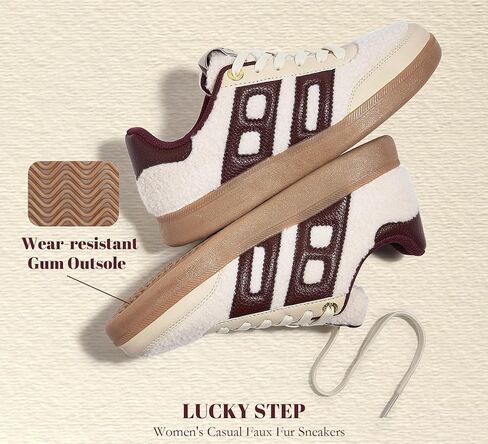 LUCKY STEP Women's Casual Faux Fur Sneakers Plush Retro Gum Sole Fashion Low Top Walking Classic Trendy Skate Tennis Shoes in Saudi Arabia