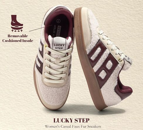 LUCKY STEP Women's Casual Faux Fur Sneakers Plush Retro Gum Sole Fashion Low Top Walking Classic Trendy Skate Tennis Shoes in Saudi Arabia