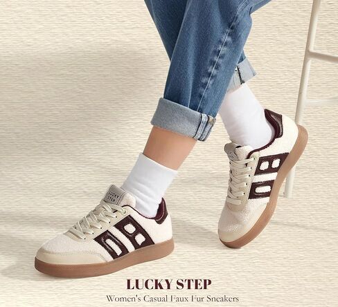 LUCKY STEP Women's Casual Faux Fur Sneakers Plush Retro Gum Sole Fashion Low Top Walking Classic Trendy Skate Tennis Shoes in Saudi Arabia