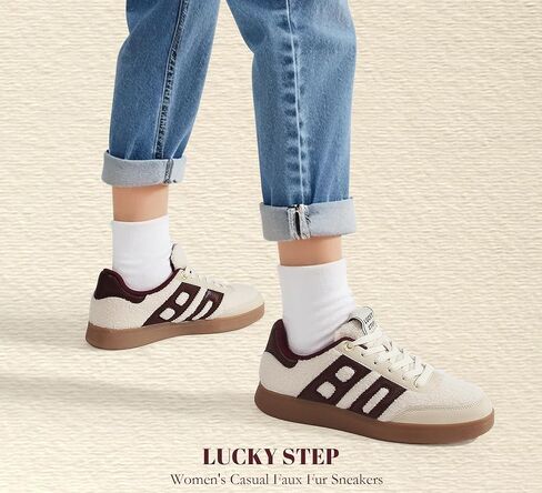 LUCKY STEP Women's Casual Faux Fur Sneakers Plush Retro Gum Sole Fashion Low Top Walking Classic Trendy Skate Tennis Shoes in Saudi Arabia