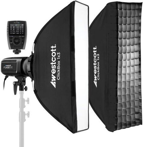 Westcott FJ400-SE Studio Strobe 400Ws (110V) Bundle with Flash Trigger with Multi-Brand Camera Mount, 1x3 Softbox, 40-Degree Egg Crate Grid with Travel Case (4 Items) in Saudi Arabia