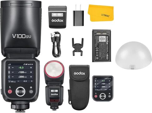 Flash Godox V100 S V100-S Flash لـ Sony ، 100W TTL Sony Speedlite HSS 1/8000S ، التحكم في الشاشة اللمس ، بطارية الليثيوم ، 400 وميض كامل للطاقة ، مع موزع قبة Godox AK-R11 لفلاش V100 in Saudi Arabia