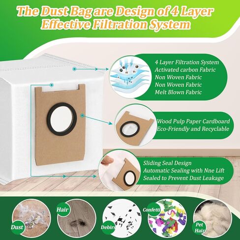 12pcs لأكياس الغبار Eufy E20 بديل متوافق مع إكسسوارات أكياس المكنسة الكهربائية Eufy E20 Robot (سعة 3L) in Kuwait