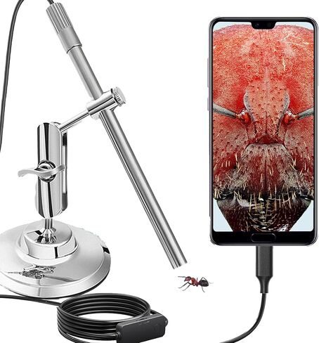 USB Microscope, 10X-200X USB C Digital Microscope, Portable Camera with 8 LED Lights & Multi-Joint Rotating Stand for Coin Collection Jewelers Electronics, Fits iPhone 15 Android Windows in Kuwait