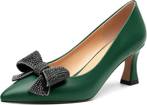 Heels for Women Closed Patent Pointed Toe Bow Pumps Slip on Kitten Low Heels Wedding Party Dress Office Shoes 2.5Inch in Saudi Arabia