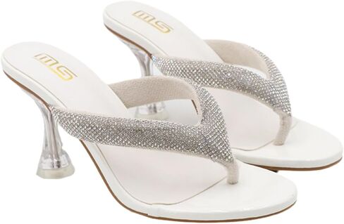 Women'S Rhinestone Clear Kitten Heel Flip Flops Slip On Sexy Transparent Stiletto Thong Sandals Round Open Toe Wedding Party Dress Heel Mule Sandals in Kuwait