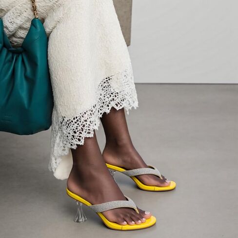 Women'S Rhinestone Clear Kitten Heel Flip Flops Slip On Sexy Transparent Stiletto Thong Sandals Round Open Toe Wedding Party Dress Heel Mule Sandals in Kuwait