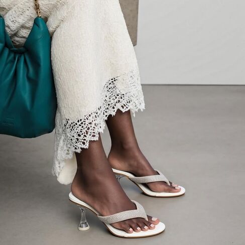 Women'S Rhinestone Clear Kitten Heel Flip Flops Slip On Sexy Transparent Stiletto Thong Sandals Round Open Toe Wedding Party Dress Heel Mule Sandals in Kuwait
