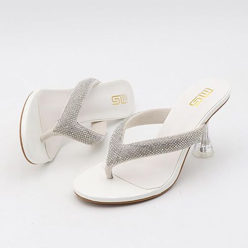 Women'S Rhinestone Clear Kitten Heel Flip Flops Slip On Sexy Transparent Stiletto Thong Sandals Round Open Toe Wedding Party Dress Heel Mule Sandals in Kuwait