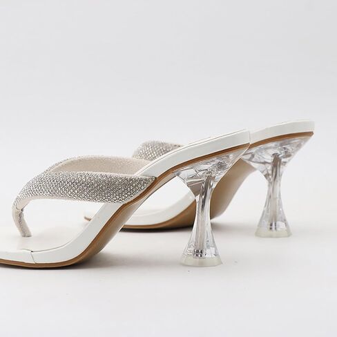 Women'S Rhinestone Clear Kitten Heel Flip Flops Slip On Sexy Transparent Stiletto Thong Sandals Round Open Toe Wedding Party Dress Heel Mule Sandals in Kuwait