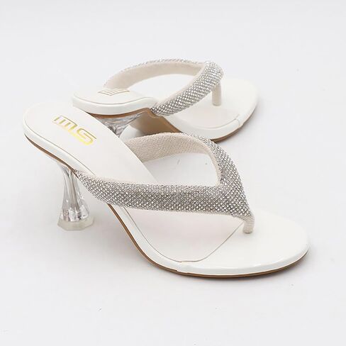 Women'S Rhinestone Clear Kitten Heel Flip Flops Slip On Sexy Transparent Stiletto Thong Sandals Round Open Toe Wedding Party Dress Heel Mule Sandals in Kuwait