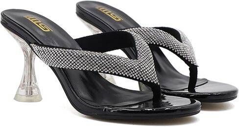 Women'S Rhinestone Clear Kitten Heel Flip Flops Slip On Sexy Transparent Stiletto Thong Sandals Round Open Toe Wedding Party Dress Heel Mule Sandals in Kuwait