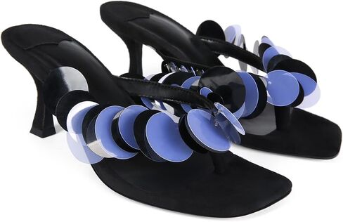 صندل كعب هريرة للنساء مع الترتر التي تفصل زلة مريحة على إصبع القدم المفتوح Flip Heel Thong Sandal Summer Summer Summer Prom Shoes in Kuwait