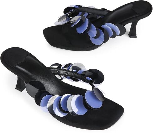 صندل كعب هريرة للنساء مع الترتر التي تفصل زلة مريحة على إصبع القدم المفتوح Flip Heel Thong Sandal Summer Summer Summer Prom Shoes in Kuwait