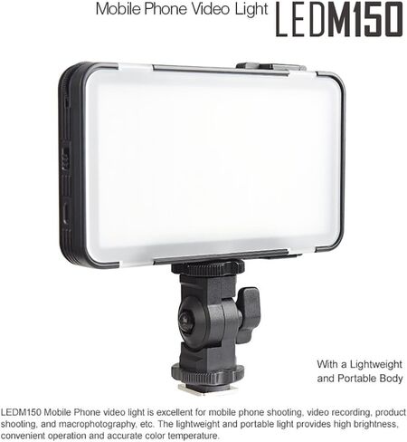 Godox LEDM150 ضوء فيديو الهاتف المحمول ضوء درجة حرارة اللون 5600K ، CRI 95+ TLCI 94+ ، 10 ٪ -100 ٪ تعديل السطوع ، 150 حبات LED ، USB قابلة للشحن ، مع 1/4 "واجهة من النوع L-Type حامل. in Saudi Arabia