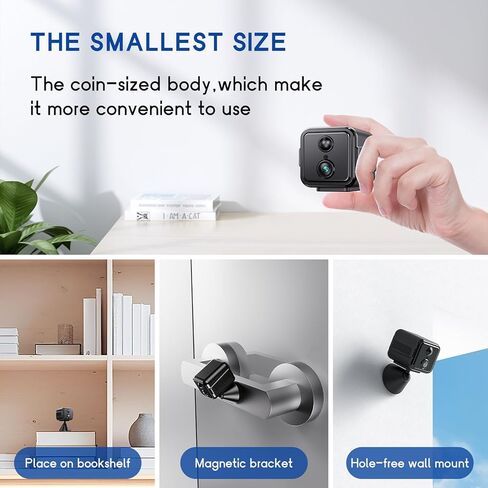 Home Security Wireless Indoor Camera, 1080P WiFi with Magnetic Mount, Pet Camera with App Control PIR Motion Detection and Night Vision, Mini Hidden, Cloud and SD Storage(Black) in Kuwait