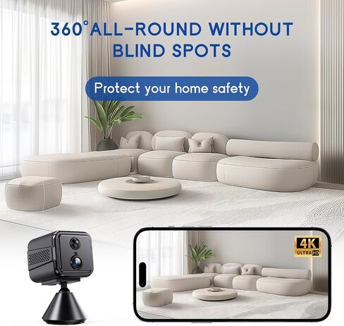 Home Security Wireless Indoor Camera, 1080P WiFi with Magnetic Mount, Pet Camera with App Control PIR Motion Detection and Night Vision, Mini Hidden, Cloud and SD Storage(Black) in Kuwait