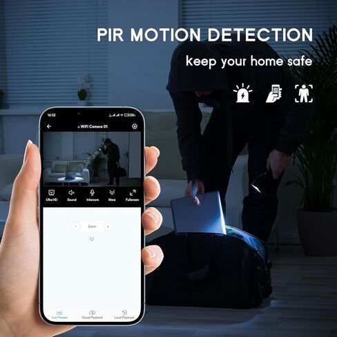Home Security Wireless Indoor Camera, 1080P WiFi with Magnetic Mount, Pet Camera with App Control PIR Motion Detection and Night Vision, Mini Hidden, Cloud and SD Storage(Black) in Kuwait