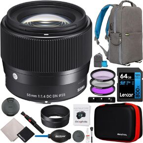 Sigma 56mm F1.4 DC DN العدسة المعاصرة للكاميرات Sony E-Mountless 351965 مع حقيبة تصوير Deco Gear Backpack + UV Polarizer FLD Filter Kit and Association in Kuwait